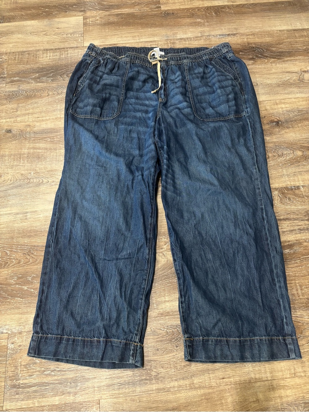 Lane Bryant 28 Plus womens Relaxed Drawstring Denim Jeans Dark Blue